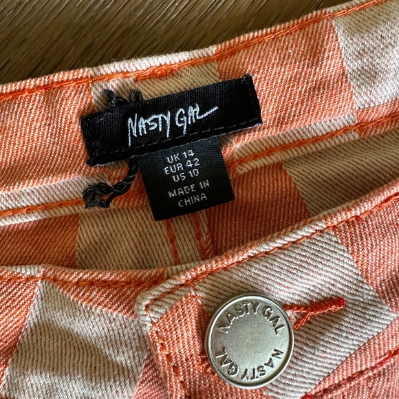 NASTY GAL High Waist Checkerboard Shorts in Orange - Picture 6 of 9